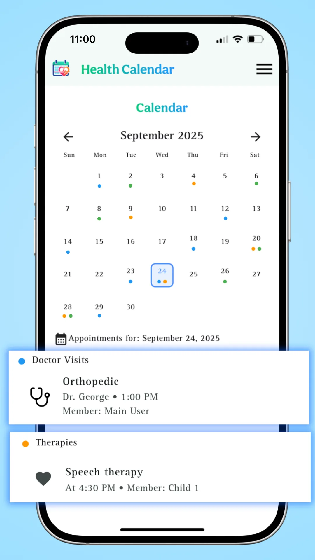 My Calendar screen